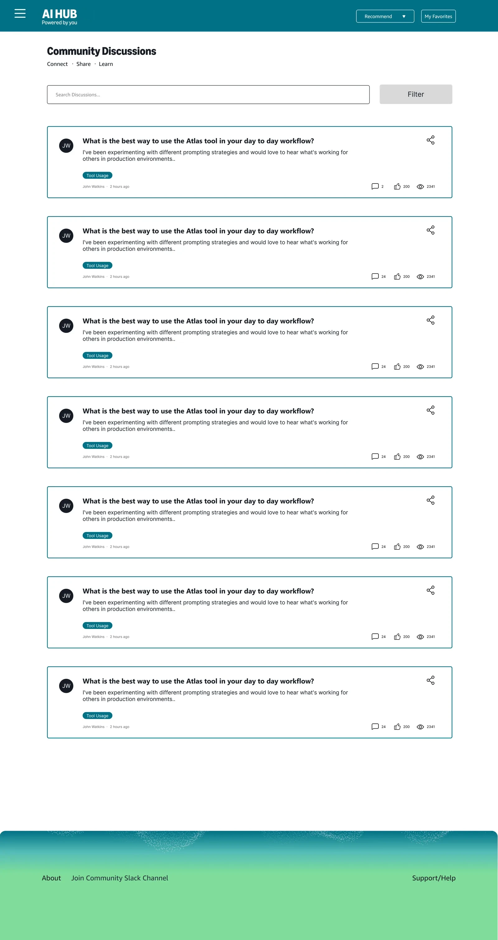 AI Hub community discussions page design
