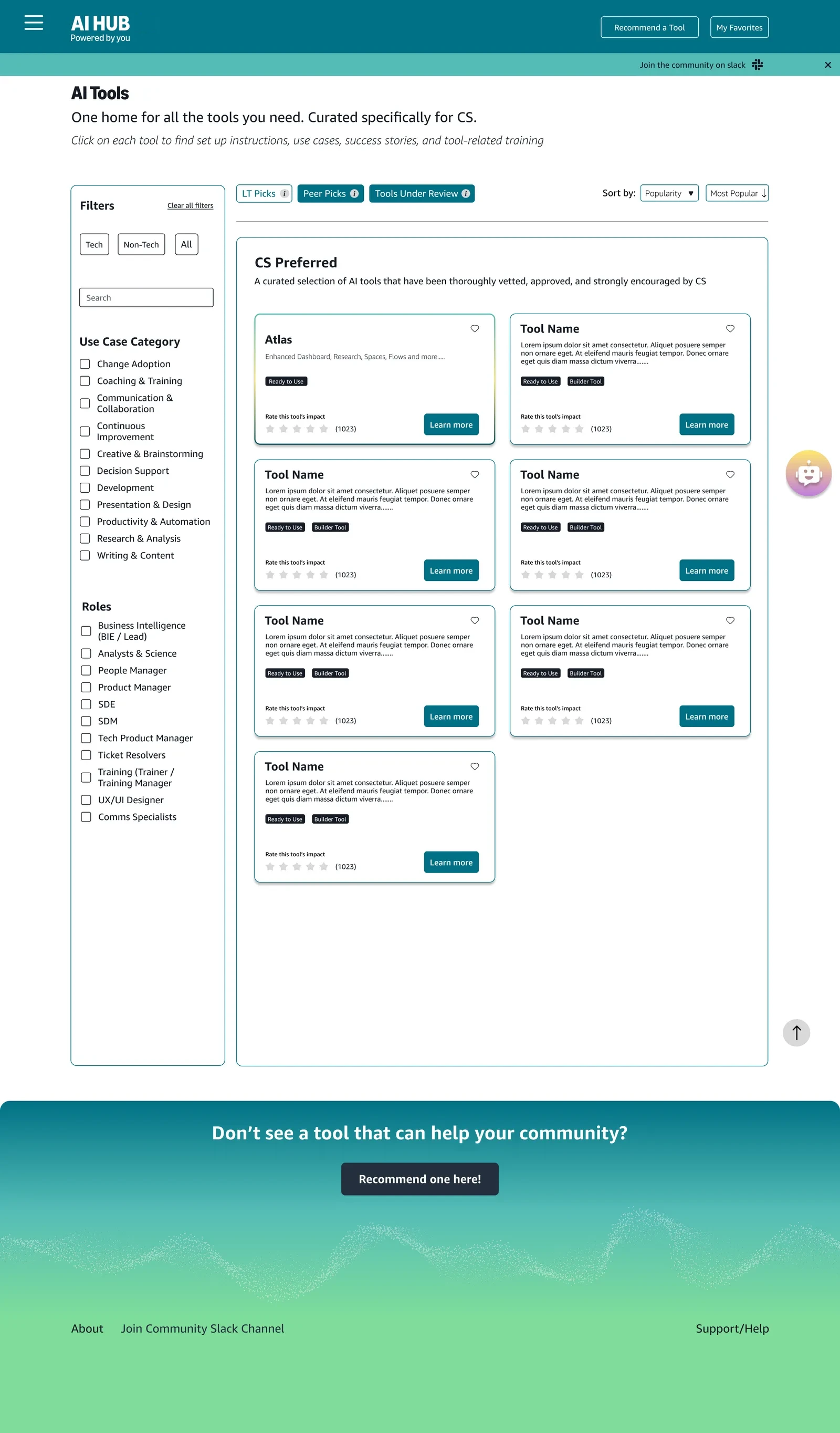 AI Hub tools page design