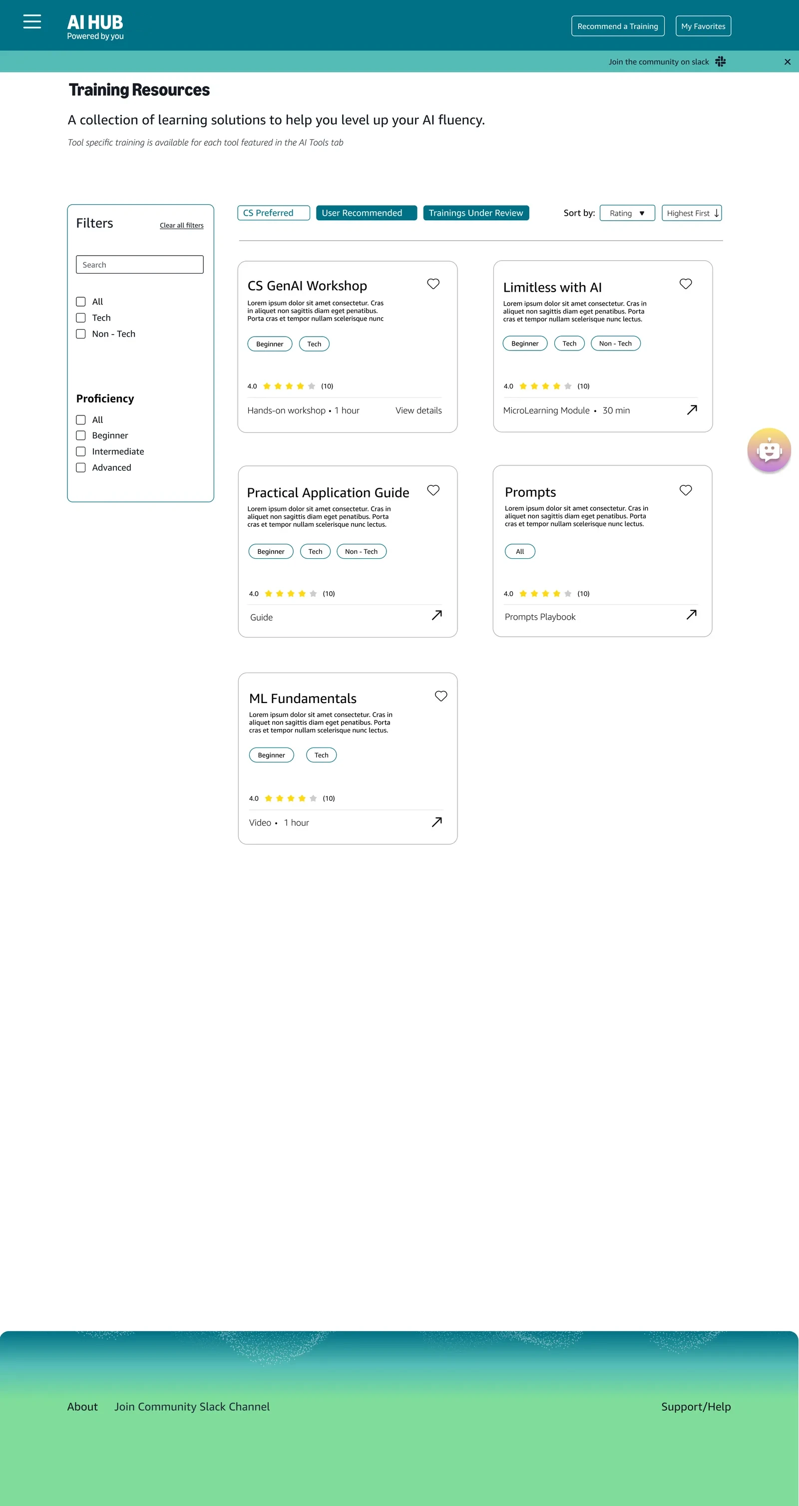 AI Hub training page design