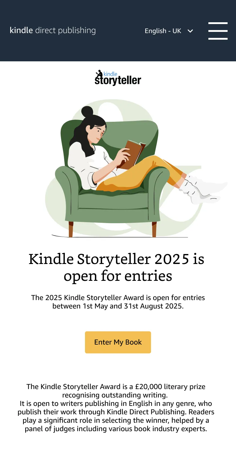 Mobile version of the Kindle contest landing page