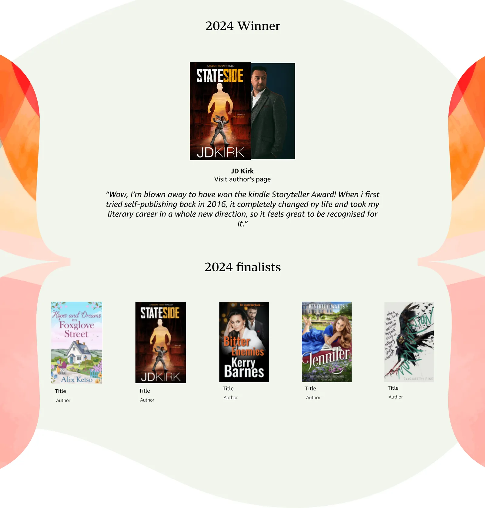 2024 winner with a quote, and a row of 2024 finalist book covers