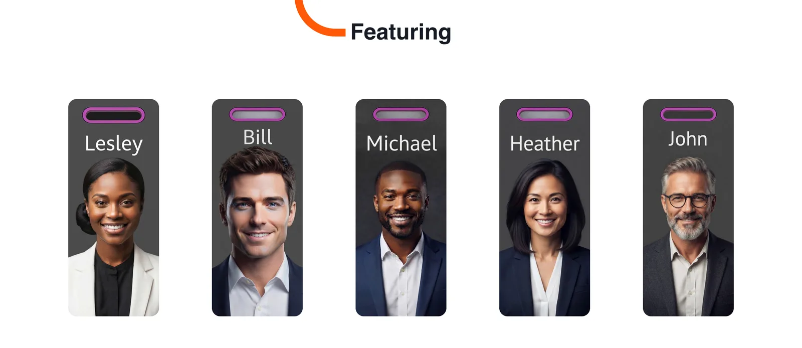 Featured speaker cards with placeholder photos